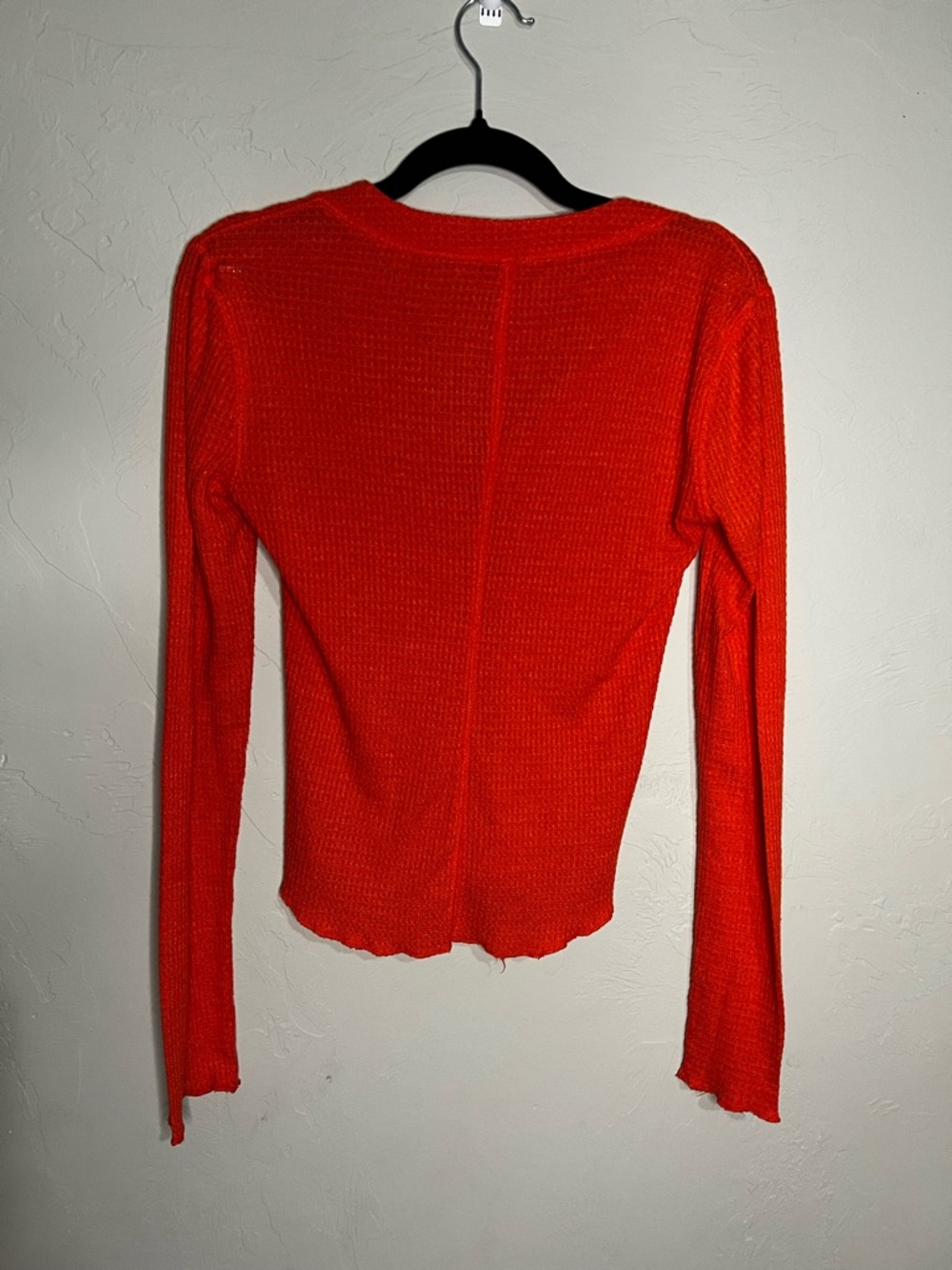 Intimately Free People Kai Bright Orange Textured Thermal Long Sleeve Henley Top - Picture 9 of 9